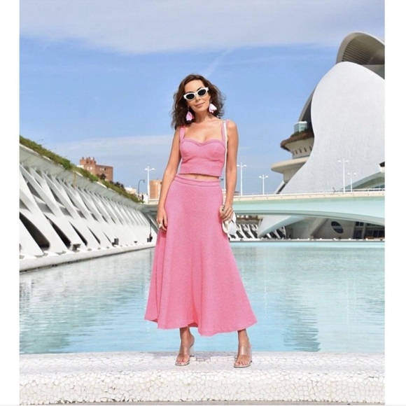 ZARA 2 PIECES MATCHING SET PINK TEXTURED BUSTIER TOP AND SKIRT - Picture 6 of 16